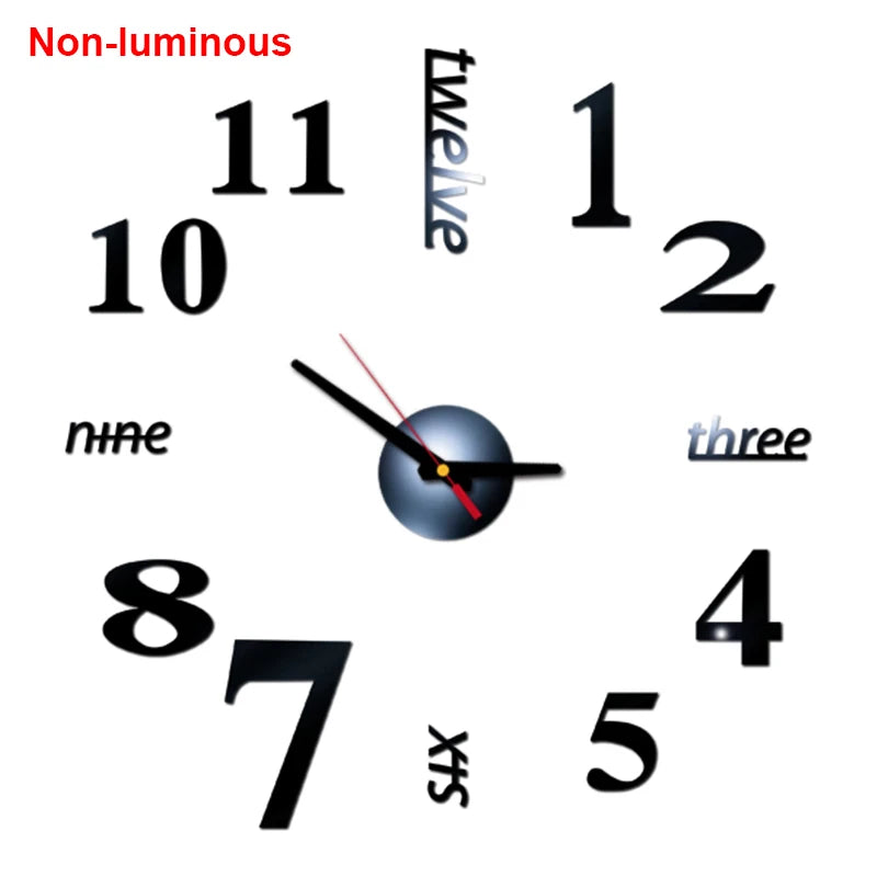 Wall Clock Modern Design Luminous Frameless Wall Clocks DIY Digital Clock Wall Stickers Silent Quartz Watch Home Decor Decal HOT