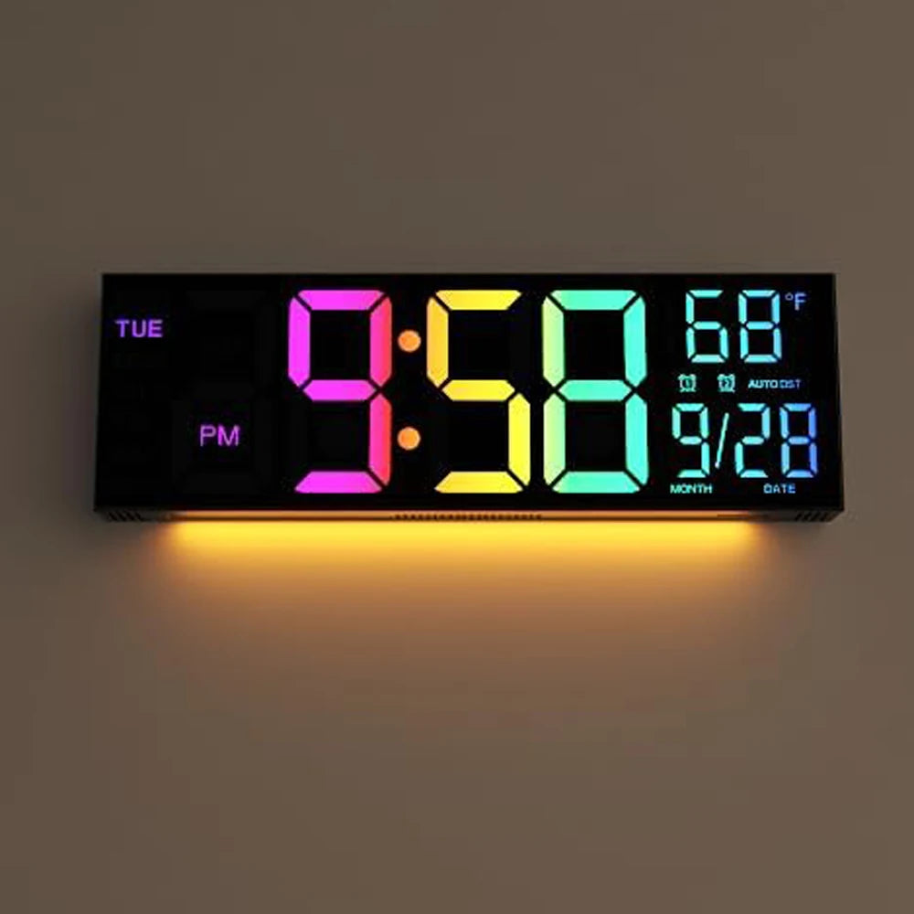 Digital Wall Clock Large Display 16.2" Digital Wall Clock with RGB Color Changing Remote Control Automatic Brightness LED Watch