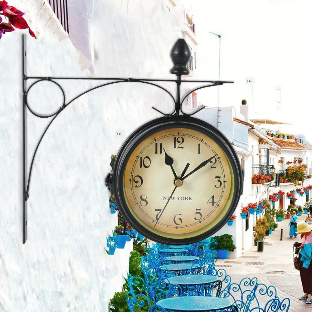Wall Clock Retro Double-Sided Wall Clock Battery Operated Silent Station Clock Antique Wall Clock For Living Room Bedroom Office