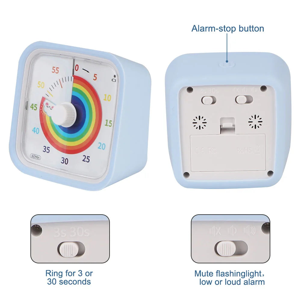 Alarm Clock Cute Cartoon Decorative Time Management Tool Kids Children Reminder Visual Timer Countdown Timer 60 Minutes