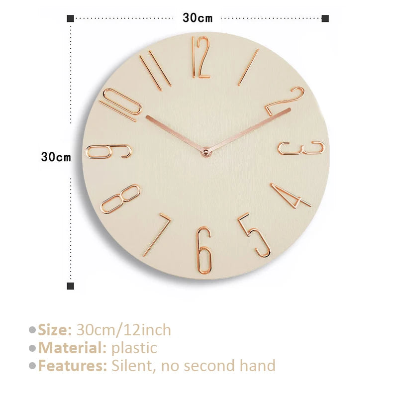 30cm 12inch Wall Clocks Living Room Silent Brief Wall Clock Nordic Fashion Wall Watch No Second Hand Simple Quartz Clock