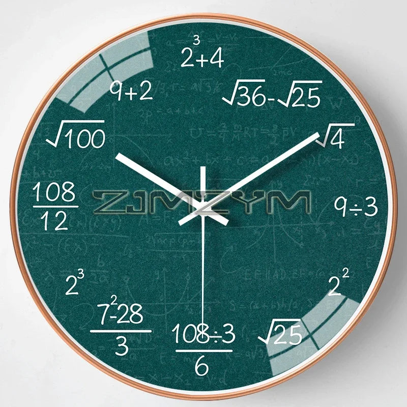 Math Wall Clock 12 Inch Math Teaching Style Clock Battery Operated Silent Non Ticking Wall Clocks for Classroom, Gray, Green