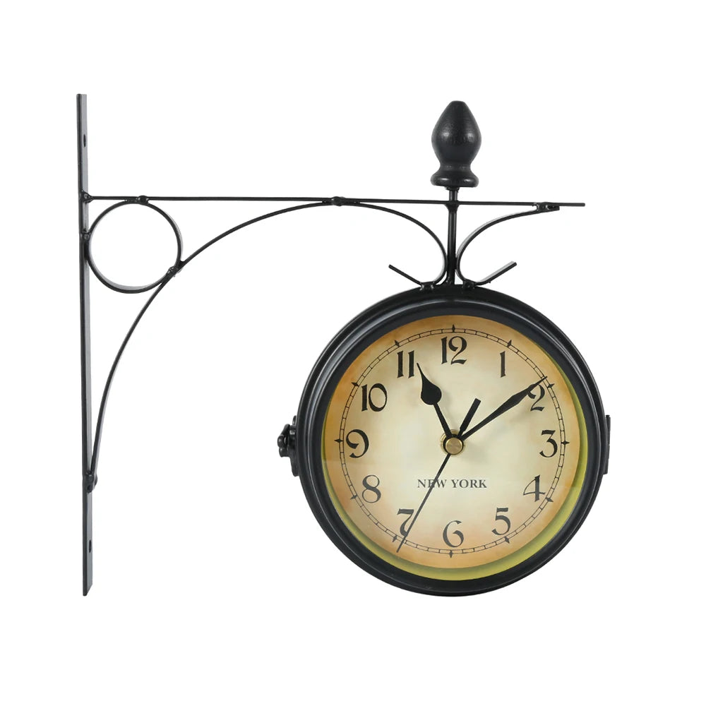 Wall Clock Retro Double-Sided Wall Clock Battery Operated Silent Station Clock Antique Wall Clock For Living Room Bedroom Office