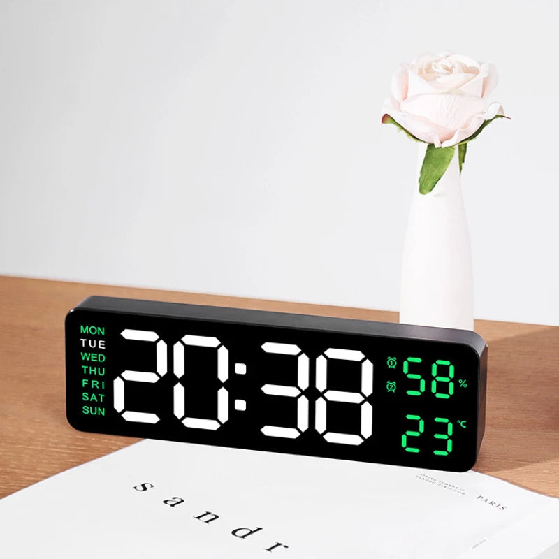 22.8CM Digital Wall Clock Large LED Alarm Clocks Date Week Temperature Dual Alarms Display Brightness Adjustment Home Decoration