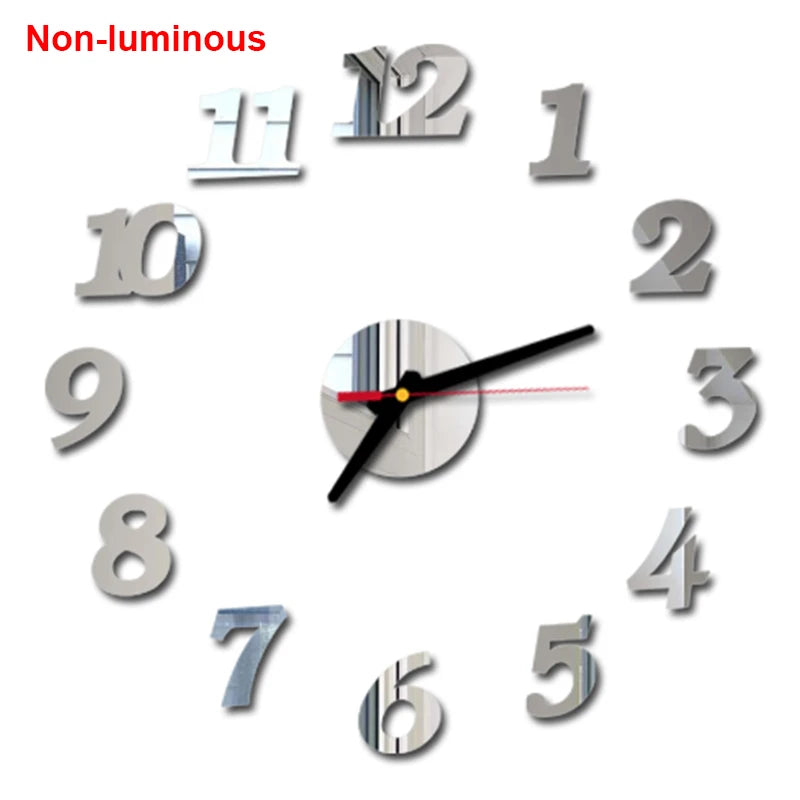 Wall Clock Modern Design Luminous Frameless Wall Clocks DIY Digital Clock Wall Stickers Silent Quartz Watch Home Decor Decal HOT
